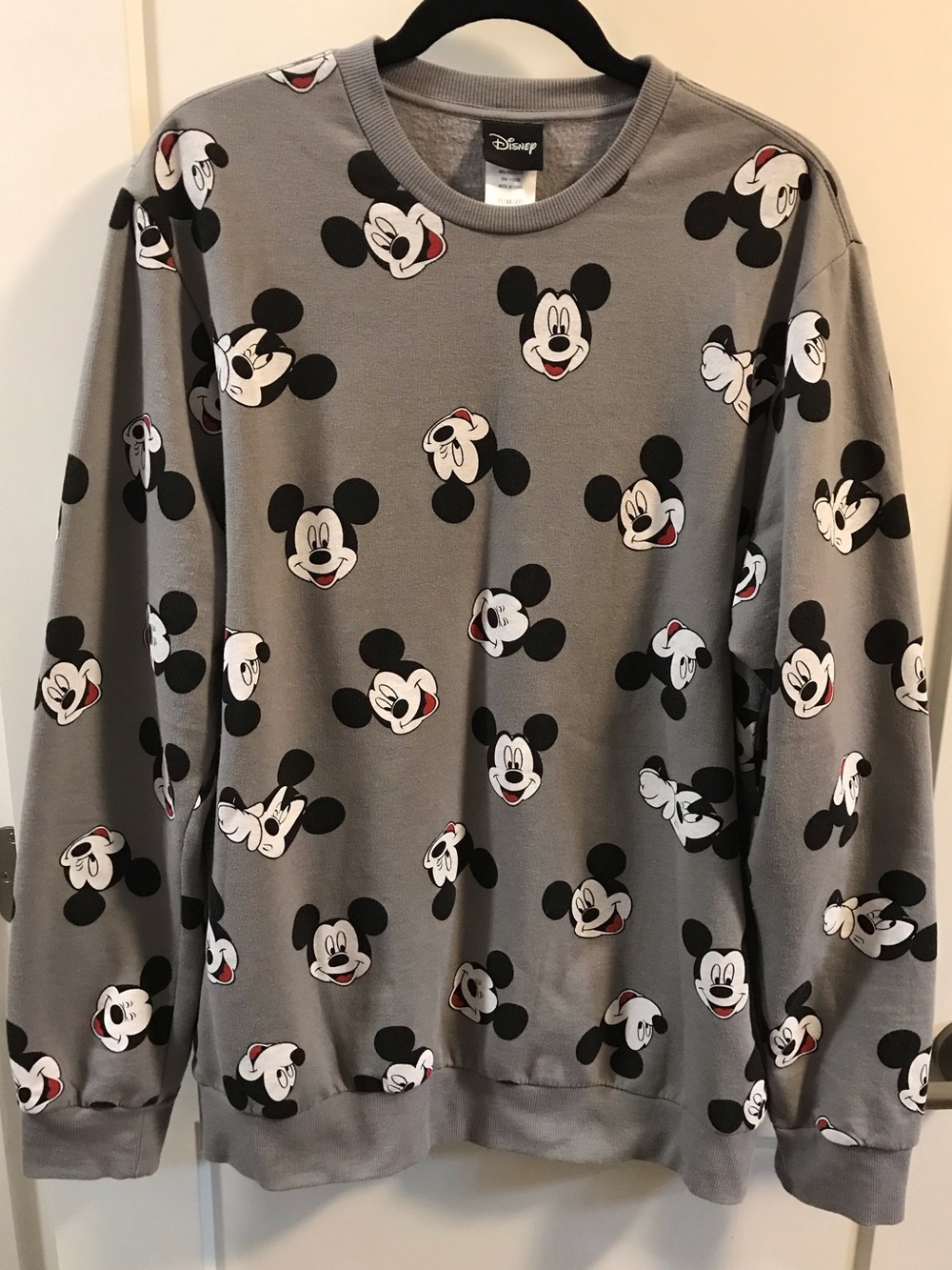 Disney Gray Crewneck Sweatshirt with Mickey Mouse Faces